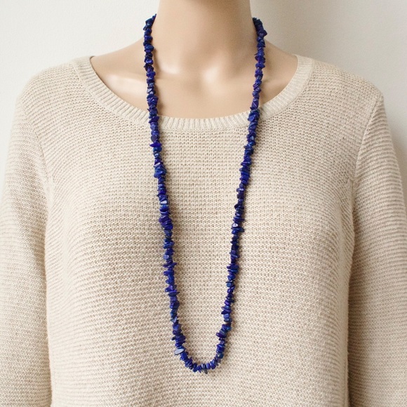 Vintage Lapis Lazuli Nugget Bead Necklace 36” Long Strand - Picture 1 of 5